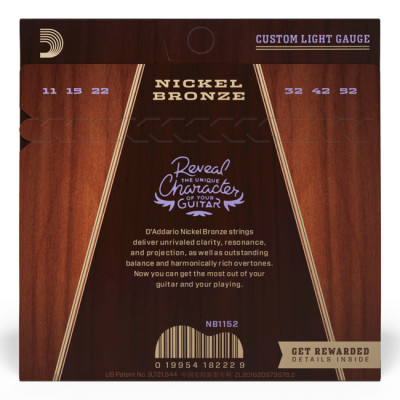 D'ADDARIO NB1152 NICKEL BRONZE CUSTOM LIGHT (11-52) струни для акустичної гітари